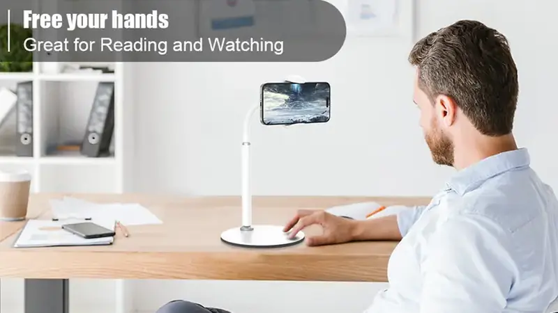 Phone on a stand playing video hands free