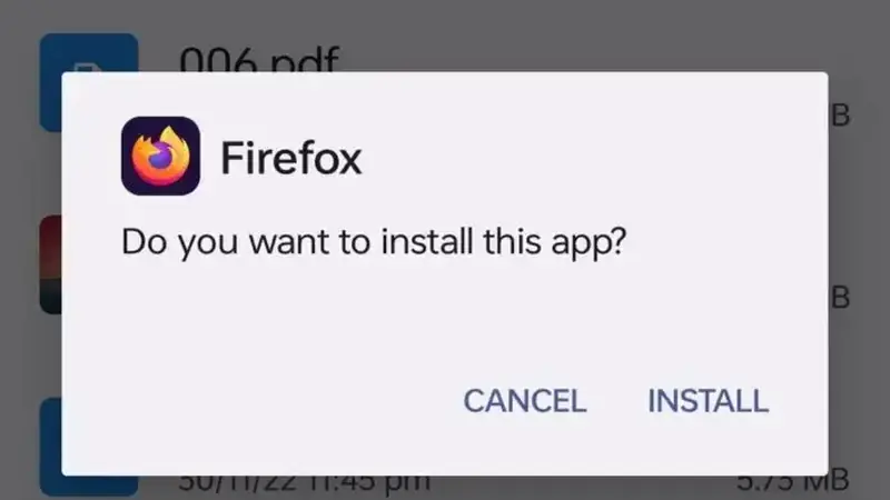 Android install prompt for an APK file
