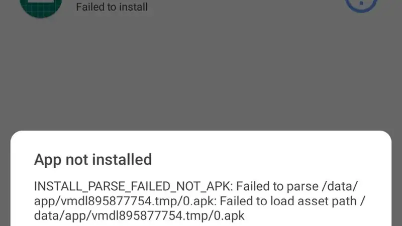 Android app not installed error dialog