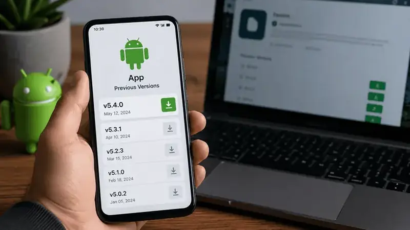 Phone showing a list of app versions