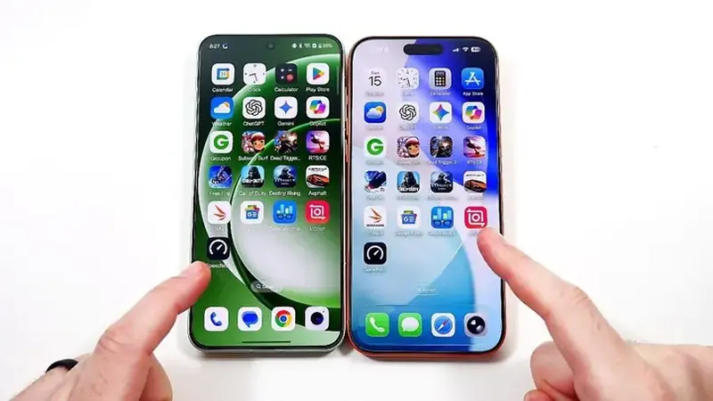 Two smartphones side by side for comparison